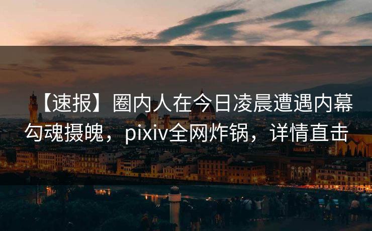 【速报】圈内人在今日凌晨遭遇内幕勾魂摄魄，pixiv全网炸锅，详情直击